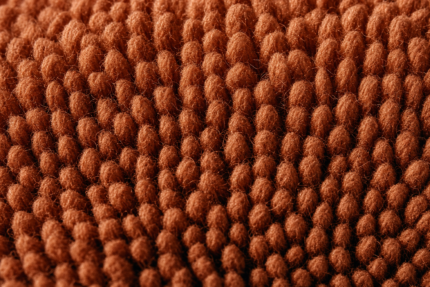 Close-up of dense terracotta wool loops